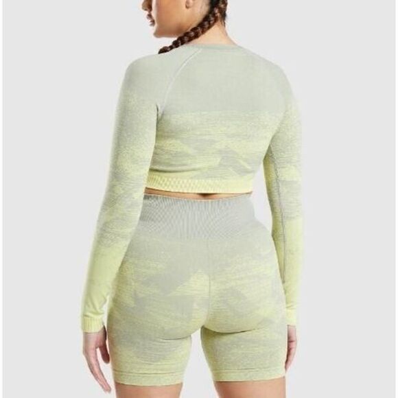 Gymshark B1A9X-GBDZ Women's Sz S Taupe Gray Adapt Ombre Long Sleeve Crop Top - Picture 9 of 9